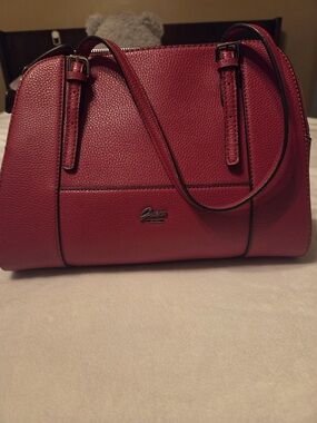 Guess Burgundy Pebbled Leather Satchel